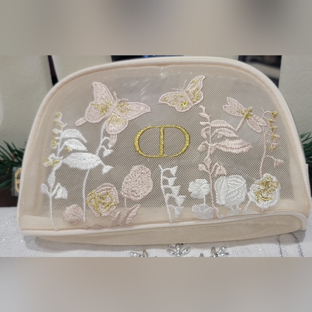 Dior Cream and Gold Embroidered Cosmetic Case